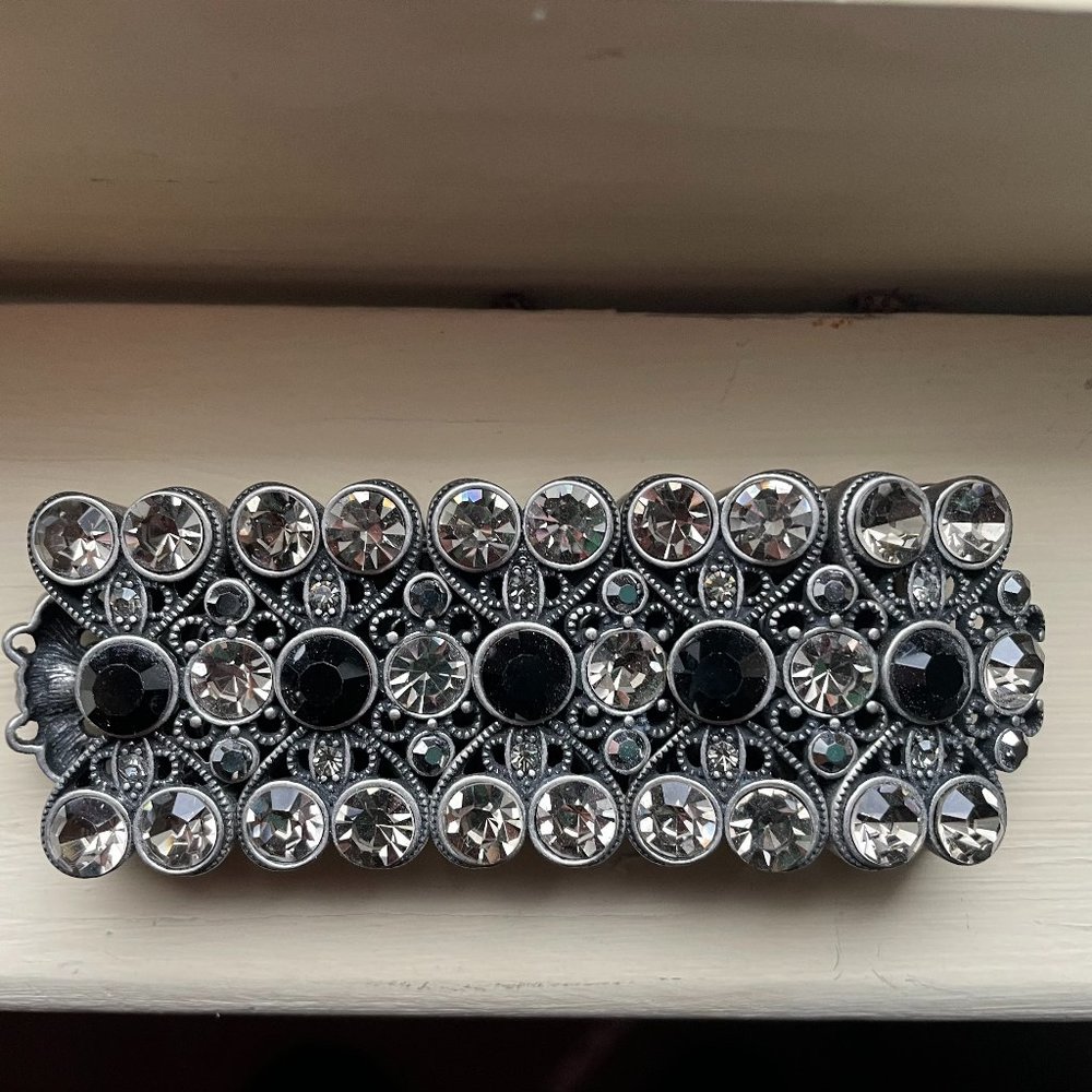 Vintage Look Wide Black, Gun Metal Chunky Hinged Bracelet